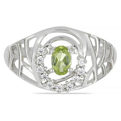 REAL PERIDOT GEMSTONE CLASSIC RING IN STERLING SILVER